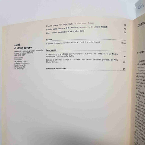 ANNALI DI STORIA PAVESE N. 14-15/1987 IL COLORE A PAVIA ARTE ARCHITETTURA PERONI