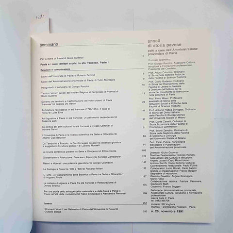 ANNALI DI STORIA PAVESE N.20/1991 PAVIA E TERRITORI STORICI IN ETA' FRANCESE 1