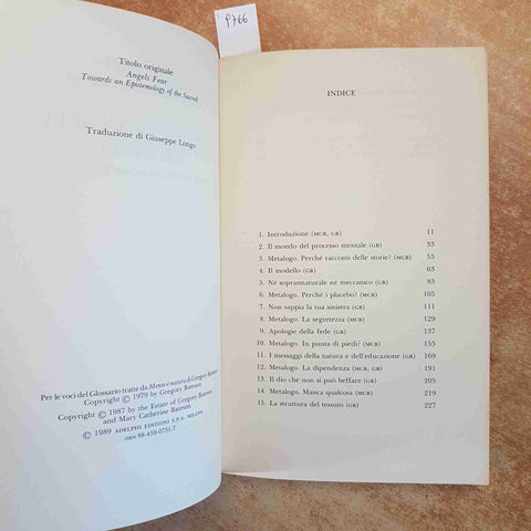 DOVE GLI ANGELI ESITANO - BATESON GREGORY - ADELPHI 1989 EPISTEMOLOGIA DEL SACRO