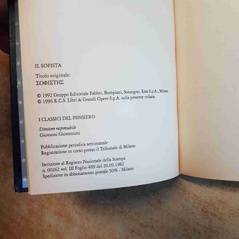 PLATONE - IL SOFISTA - I CLASSICI DEL PENSIERO FABBRI - FILOSOFIA GRECA 1996