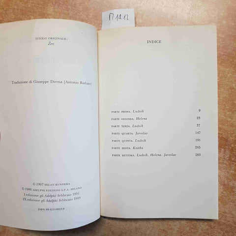 MILAN KUNDERA - LO SCHERZO - ADELPHI - ROMANZO LETTERATURA CECA 1999 ZERT