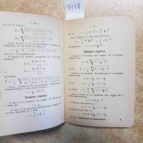 VADEMECUM DI MATEMATICA PER LE SCUOLE TECNICHE E COMPLEMENTARI 1913 CAPPELLI