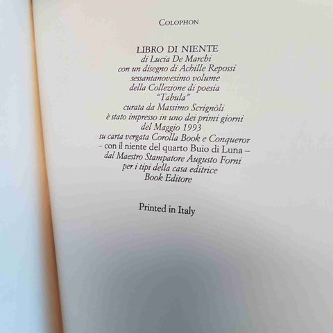 LIBRO DI NIENTE - LUCIA DE MARCHI - ACHILLE REPOSSI - POESIA - 1993 BOOK EDITORE