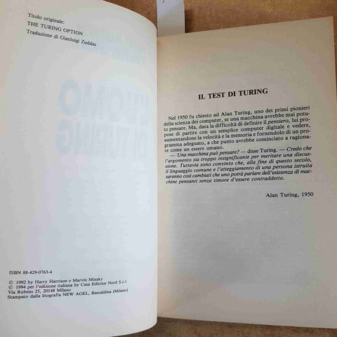 L'UOMO DI TURING - HARRY HARRISON MARVIN MINSKY FANTASCIENZA IA 1994 NORD