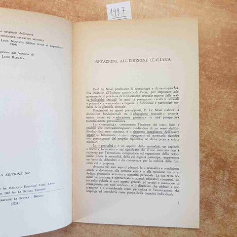 PER UNA AUTENTICA EDUCAZIONE SESSUALE PAUL LE MOAL PEDAGOGIA 1965 LA SCUOLA