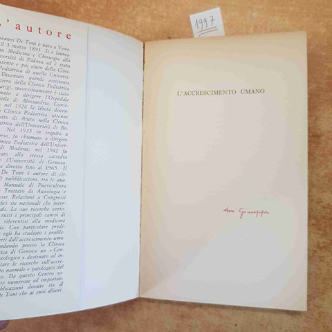 L'ACCRESCIMENTO UMANO ELEMENTI DI AUXOLOGIA - GIOVANNI DE TONI 1966 LA SCUOLA
