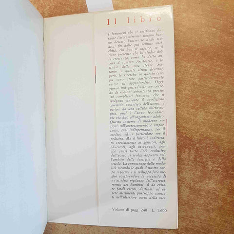 L'ACCRESCIMENTO UMANO ELEMENTI DI AUXOLOGIA - GIOVANNI DE TONI 1966 LA SCUOLA