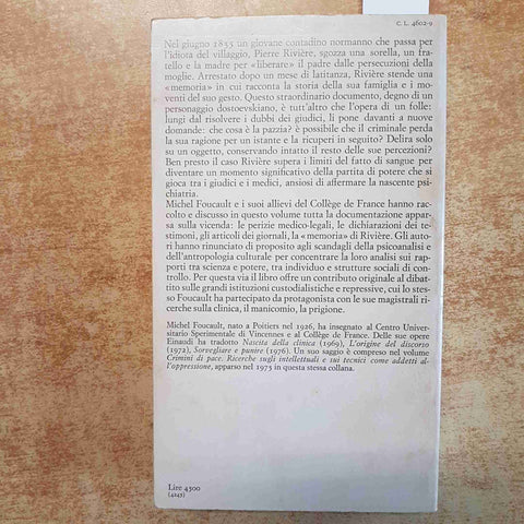 IO, PIERRE RIVIERE - MICHEL FOUCAULT - PARRICIDIO NEL XIX SECOLO - EINAUDI 1976