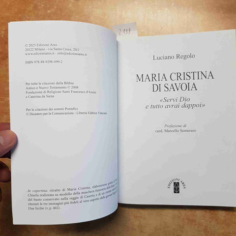 MARIA CRISTINA DI SAVOIA SERVI DIO E TUTTO AVRAI DAPPOI LUCIANO REGOLO 2025 ARES