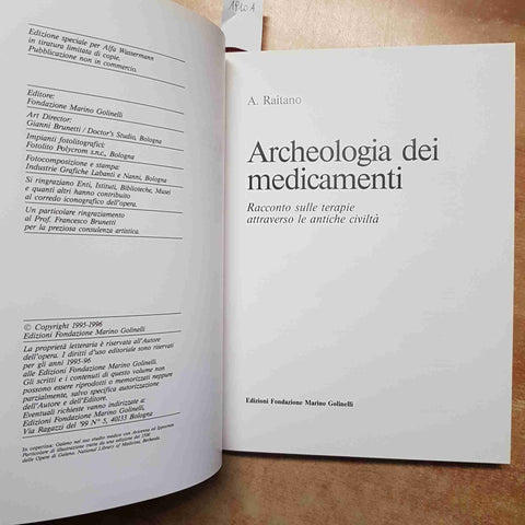 ARCHEOLOGIA DEI MEDICAMENTI TERAPIE ANTICHE CIVILTA - RAITANO - GOLINELLI 1995