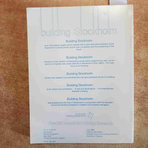BUILDING STOCKHOLM - ARCHITETTURA URBANISTICA SVEZIA STOCKHOLM 1986 Stoccolma