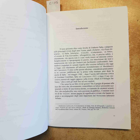 UMBERTO SABA, VERSI DISPERSI  A CURA DI PAOLA BAIONI  ARACNE 2008