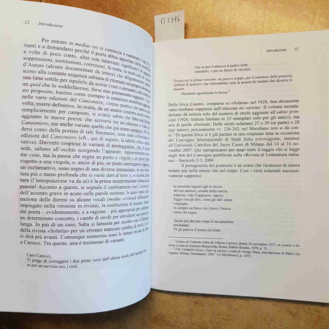 UMBERTO SABA, VERSI DISPERSI  A CURA DI PAOLA BAIONI  ARACNE 2008