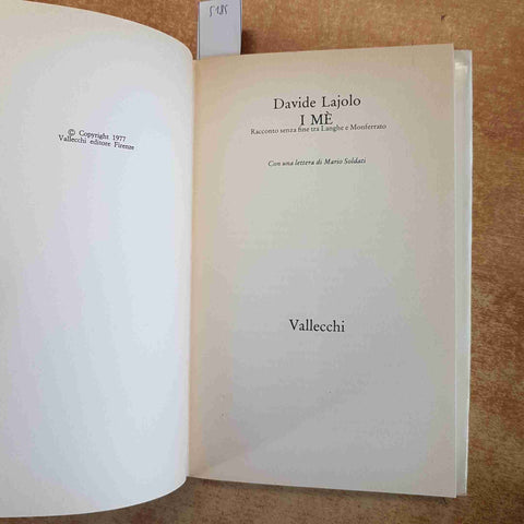 DAVIDE LAJOLO I ME' RACCONTO SENZA FINE TRA LANGHE E MONFERRATO 1977 VALLECCHI