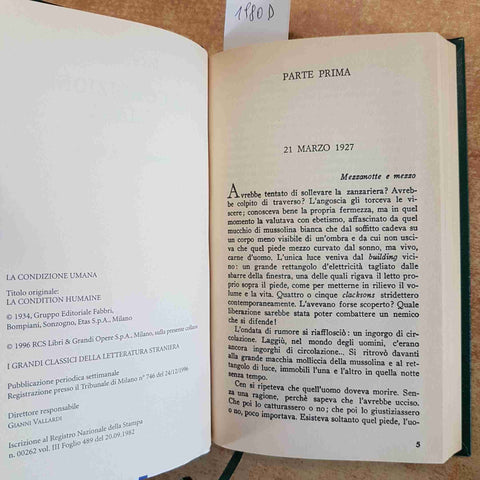 LA CONDIZIONE UMANA - ANDRE' MALRAUX - FABBRI EDITORI 2000 CLASSICI STRANIERI
