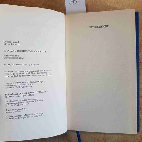IL DIVANO OCCIDENTALE ORIENTALE - GOETHE - TESTO ANCHE IN TEDESCO 1999 FABBRI