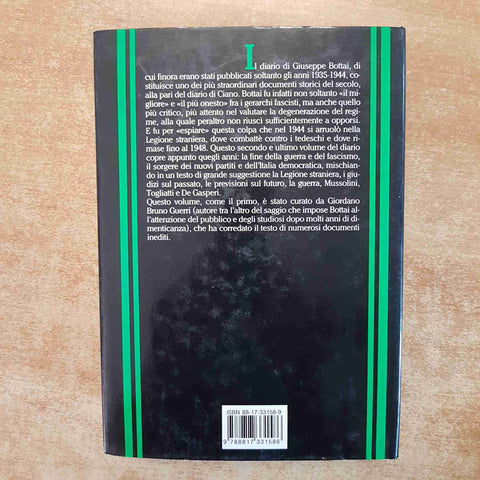 GIUSEPPE BOTTAI - DIARIO 1944-1948 RIZZOLI -BRUNO GUERRI 1°ED. MEMORIE FASCISMO
