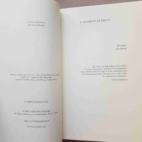 L'ALFABETO DI FREUD E LA SUA ULTIMA PAZIENTE - JONATHAN TEL 2007 SARTORIO