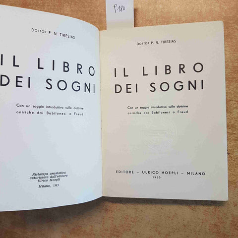 IL LIBRO DEI SOGNI - DOTTOR TIRESIAS - REPRINT HOEPLI 1983 CISALPINO GOLIARDICA