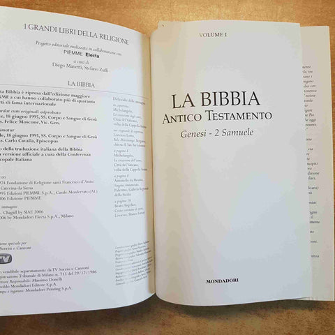 LA BIBBIA ANTICO TESTAMENTO GENESI 2 SAMUELE I GRANDI LIBRI RELIGIONE 1 MONDADOR
