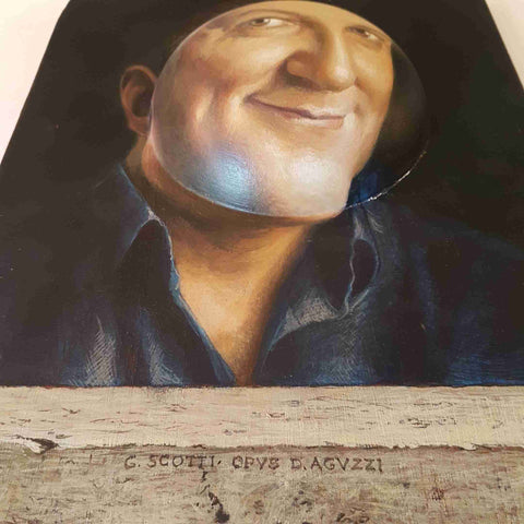 DARIO AGUZZI GERRY SCOTTI TEMPERA GRASSA SU LEGNO 30X36 CM OPERA TRIDIMENSIONALE