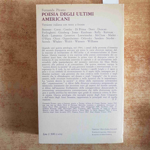 POESIA DEGLI ULTIMI AMERICANI - FERNANDA PIVANO FELTRINELLI 1973 GINSBERG BEAT