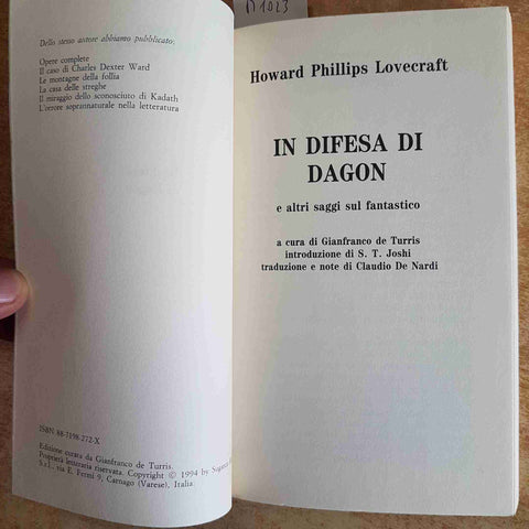 LOVECRAFT IN DIFESA DI DAGON E ALTRI SAGGI SUL FANTASTICO 1994 SUGARCO EDIZIONI