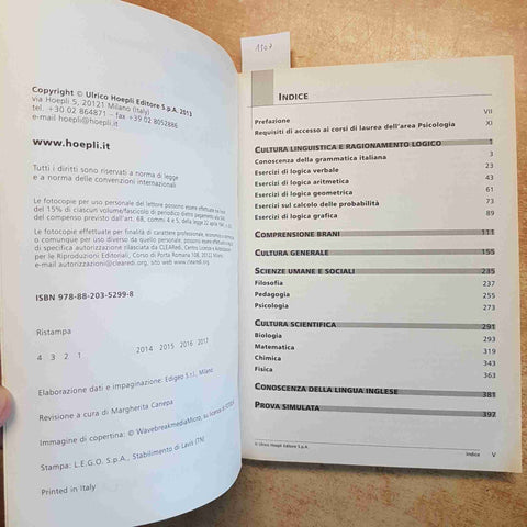 HOEPLI TEST PSICOLOGIA ESERCIZI SVOLTI COMMENTATI 3 ED. HOEPLI 2013