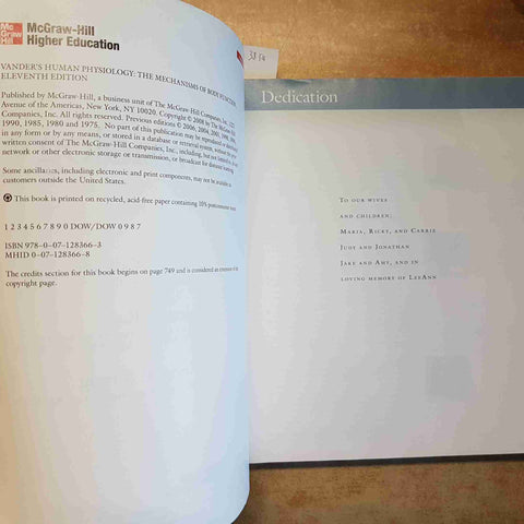 VANDER'S HUMAN PHYSIOLOGY 11TH EDITION WIDMAIER RAFF STRANG 2008 MCGRAW-HILL