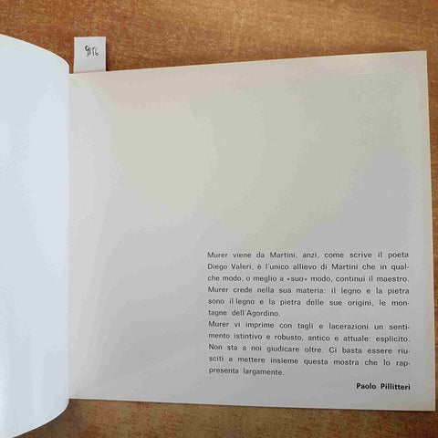 AUGUSTO MURER - COMUNE DI MILANO 1972 - CATALOGO DELLA MOSTRA SCULTURA LEGNO