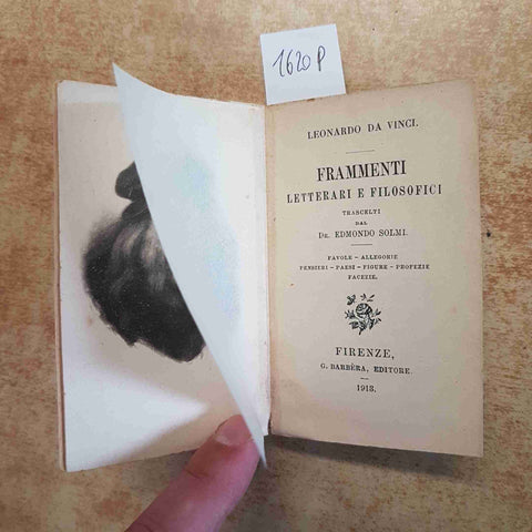 LEONARDO DA VINCI FRAMMENTI LETTERARI E FILOSOFICI BARBERA 1913 FAVOLE PENSIERI