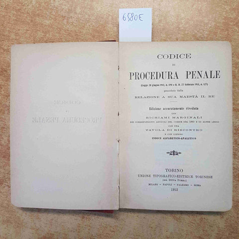 CODICE DI PROCEDURA PENALE 1913 VITTORIO EMANUELE III UTET TORINO