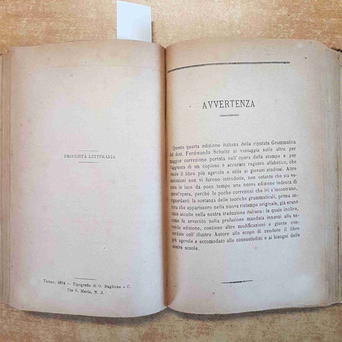 KUHNER, SCHULTZ - GRAMMATICA ELEMENTARE DELLA GRECA E LATINA 1874 PARAVIA
