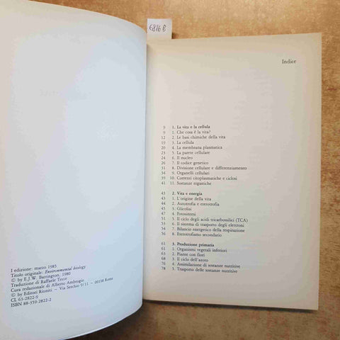 ERNEST J. BARRINGTON - BIOLOGIA DELL'AMBIENTE 1°EDIZIONE - EDITORI RIUNITI 1985