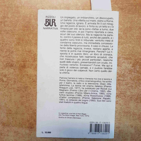 STUPRO - PATRIZIA CARRANO - RIZZOLI BUR 1994 ROMANZO VERITA' VIOLENZA DONNE