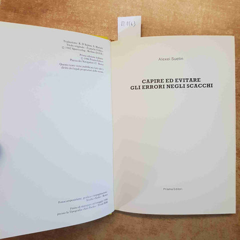 ALEXEI SUETIN  CAPIRE ED EVITARE GLI ERRORI NEGLI SCACCHI  PRISMA EDITORI 1986