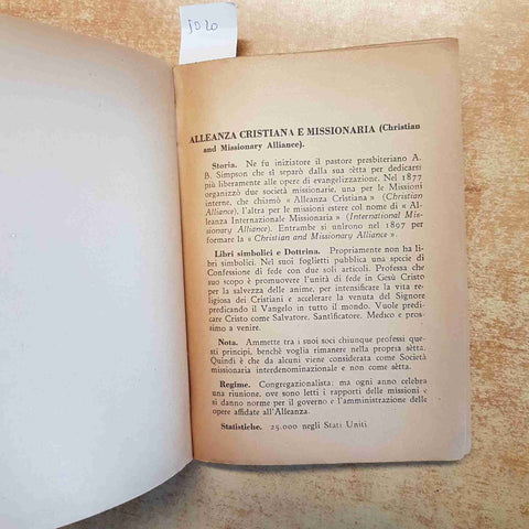 PICCOLO DIZIONARIO DELLE SETTE PROTESTANTI CRIVELLI 1945 LA CIVILTA' CATTOLICA