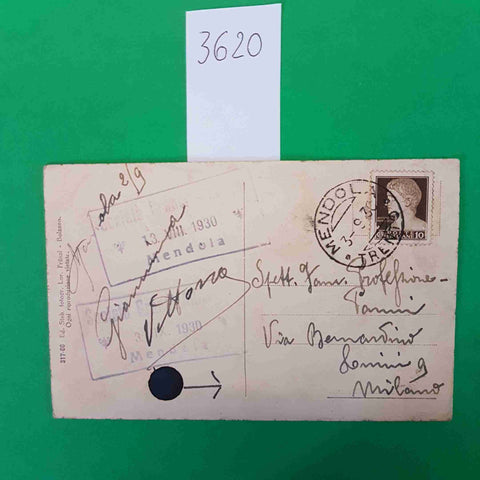 PASSO DELLA MENDOLA DOLOMITI CARTOLINA VIAGGIATA 1930 FRANCOBOLLO 10 CENTESIMI