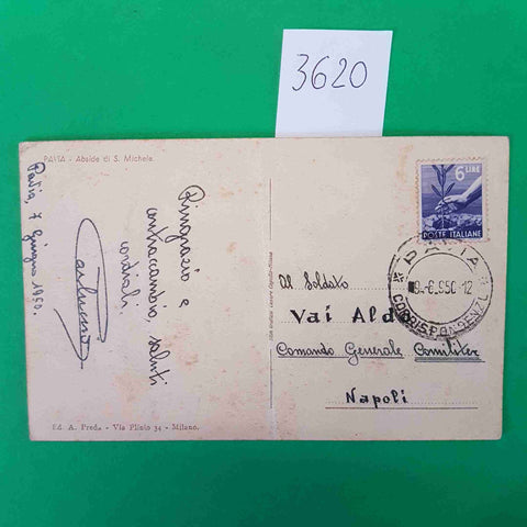 PAVIA ABSIDE SAN MICHELE CARTOLINA VIAGGIATA 1950 FRANCOBOLLO 6 LIRE ED. PREDA