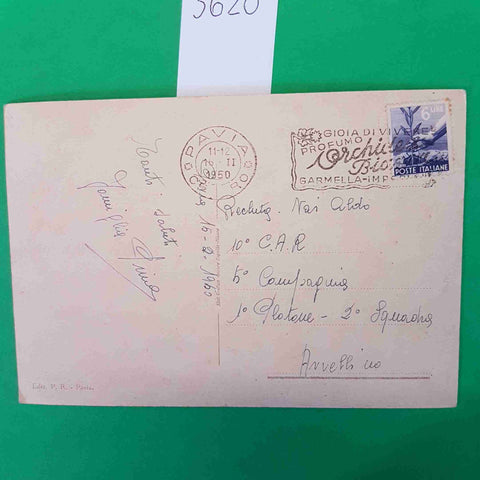 PAVIA CASTELLO VISCONTEO CARTOLINA VIAGGIATA 1950 FRANCOBOLLO 6 LIRE