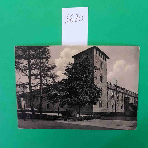 PAVIA CASTELLO VISCONTEO CARTOLINA VIAGGIATA 1950 FRANCOBOLLO 6 LIRE PAVESE P.R.
