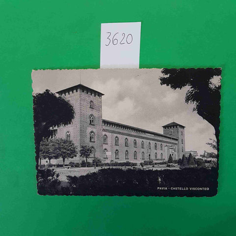 PAVIA CASTELLO VISCONTEO CARTOLINA VIAGGIATA 1950 FRANCOBOLLO 6 LIRE ED. PREDA