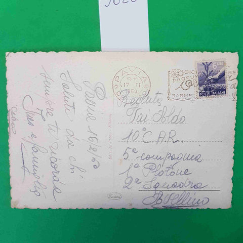 PAVIA CASTELLO VISCONTEO CARTOLINA VIAGGIATA 1950 FRANCOBOLLO 6 LIRE ED. PREDA