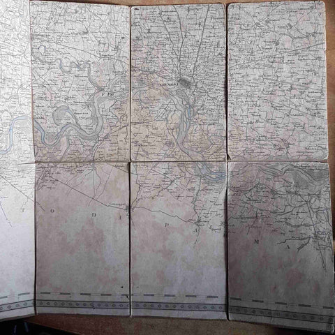 CARTA GEOGRAFICA TELATA PIEGHEVOLE PIACENZA CREMONA MALEO FIUME PO MAPPA ANTICA