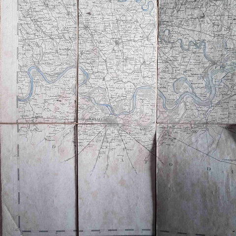 CARTA GEOGRAFICA TELATA PIEGHEVOLE PIACENZA CREMONA MALEO FIUME PO MAPPA ANTICA