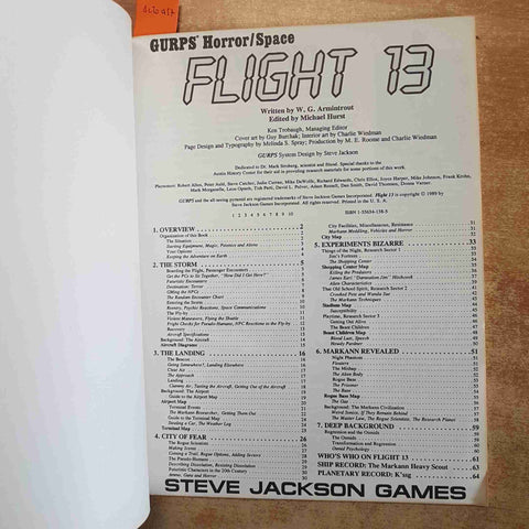 GURPS FLIGHT 13 gioco di ruolo ARMINTROUT STEVE JACKSON GAMES 1989 HORROR SPACE