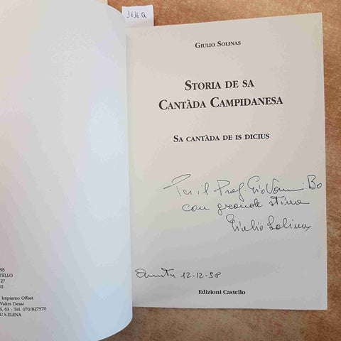 GIULIO SOLINAS - STORIA DE SA CANTADA CAMPIDANESA - AUTOGRAFATO SARDEGNA POESIA