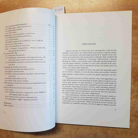 PIO CONTI - LEZIONI SU PROSTAGLANDINE E LEUCOTRIENI 1986 MEDICINA IMMUNOLOGIA