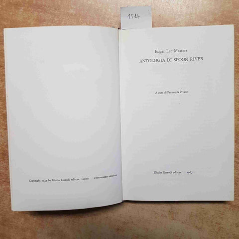 EDGAR LEE MASTERS - ANTOLOGIA DI SPOON RIVER - EINAUDI NUE 10 - PIVANO 1967