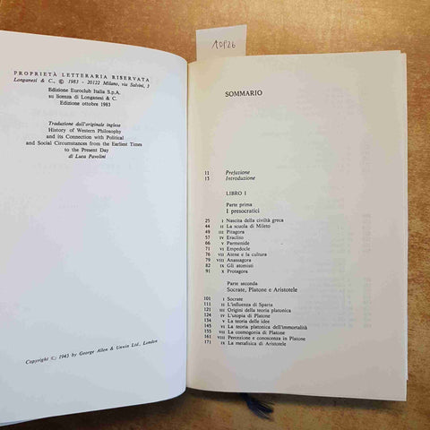 BERTRAND RUSSELL - STORIA DELLA FILOSOFIA OCCIDENTALE - EUROCLUB 1983